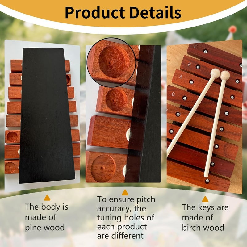 summvox 8 Notes Wooden Xylophone with 2 Wooden Mallets,Wooden Glockenspiel,Birthday Gift,Music Tools,Perfect for Beginners (Simple packaging,Environmental priority) - Image 3